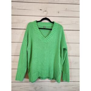 Aerie Women's Green Solid Knit V-Neck Long‎ Sleeve Pullover Sweater Size Small
